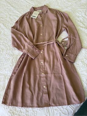 Blush pink waist tie shirt dress